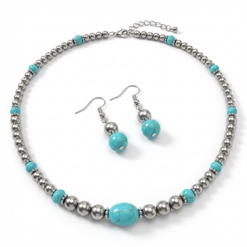 Women's Simple Baroque Imitation Pearl High-grade Bohemian Turquoise Jewelry Set