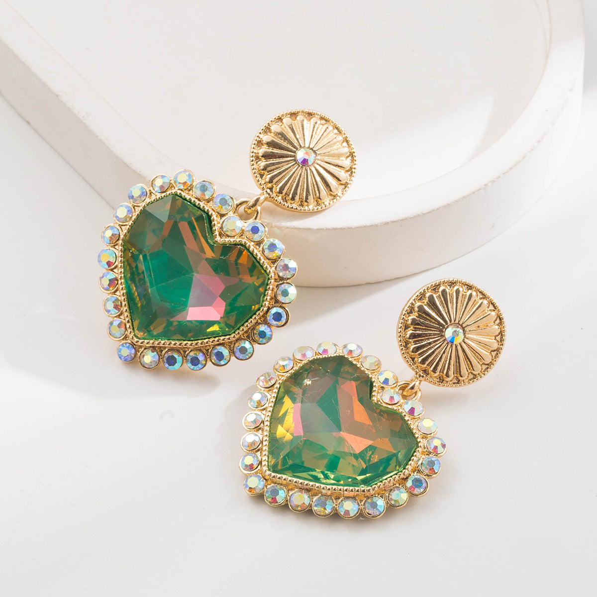 Women's Style Inlaid Glass Drill Turquoise Round Earrings