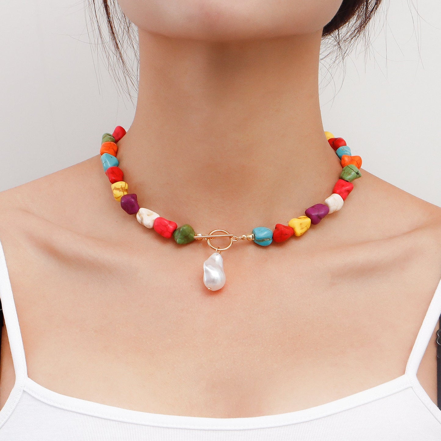 Women's Ornament Irregular Natural Turquoise Shaped Pearl Necklaces