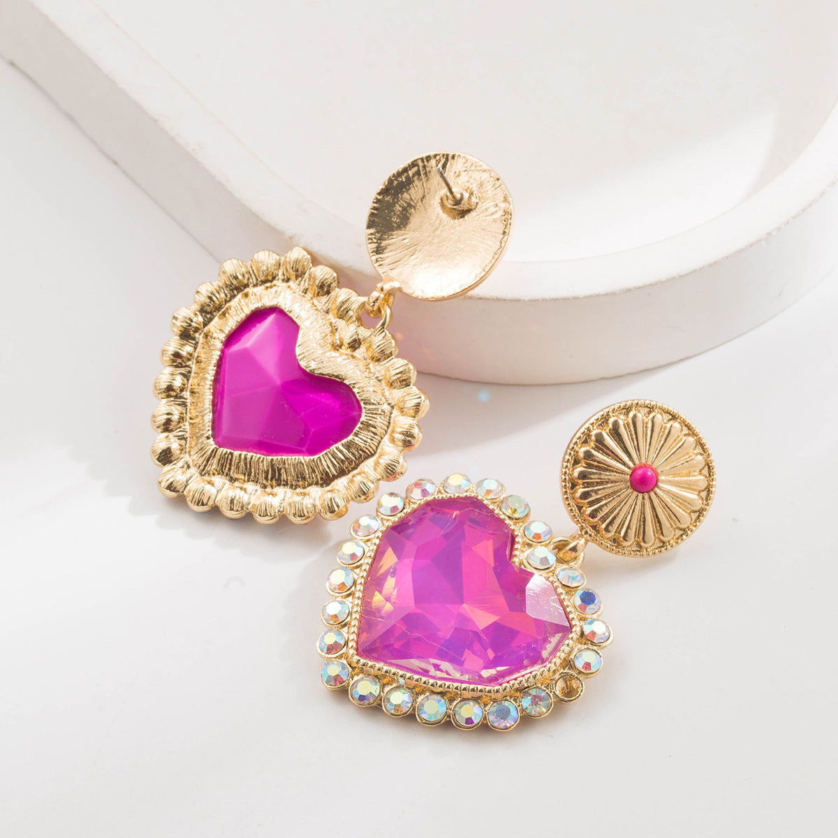 Women's Style Inlaid Glass Drill Turquoise Round Earrings