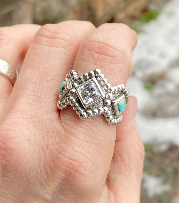Archaism Sier Turquoise Fashion Female Engagement Ring