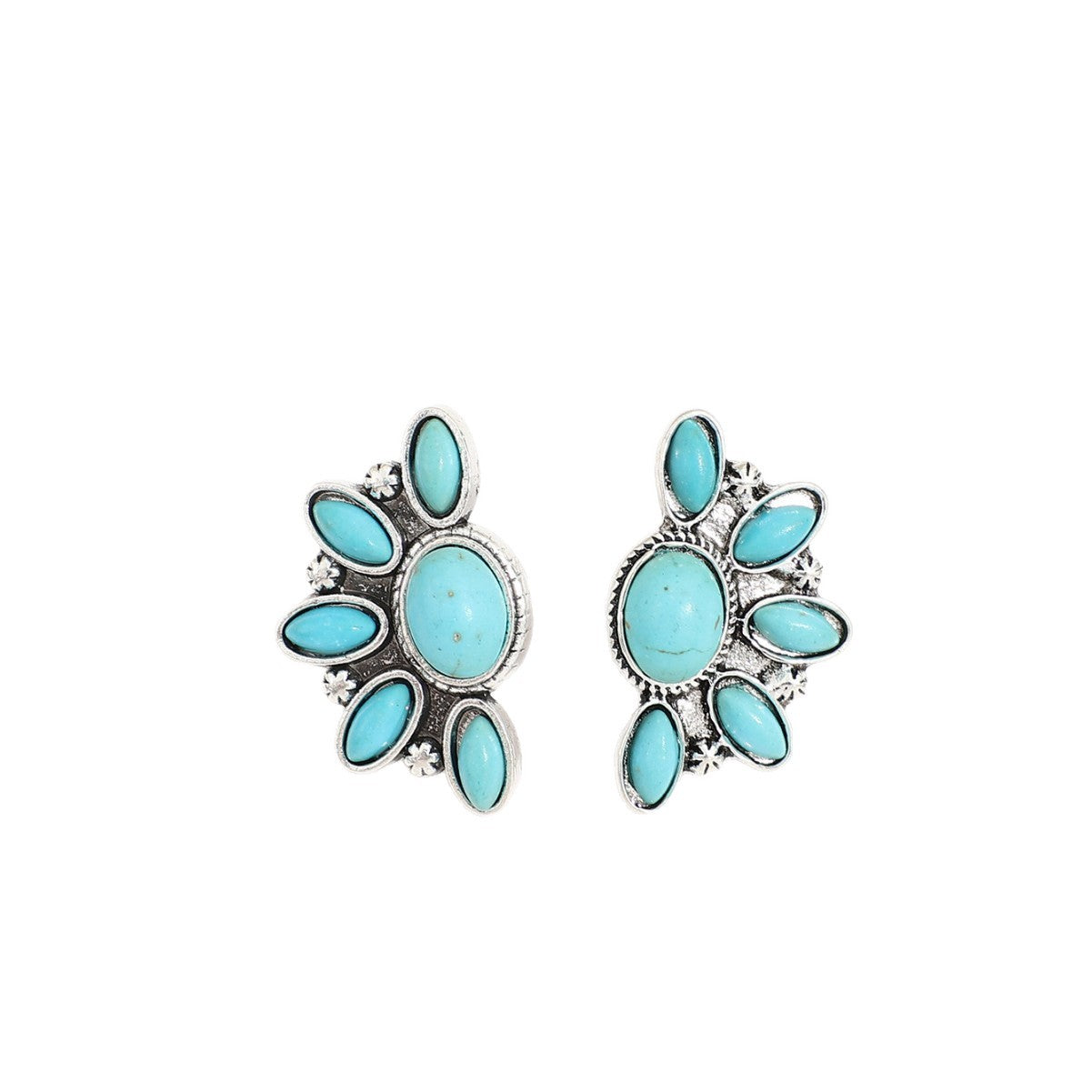 Women's Geometric Flower Embedded Turquoise Fashion Bohemian Earrings