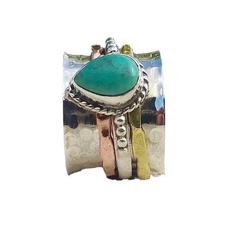 Retro Turquoise Plated Three-color Assembly Creative Wedding Rings