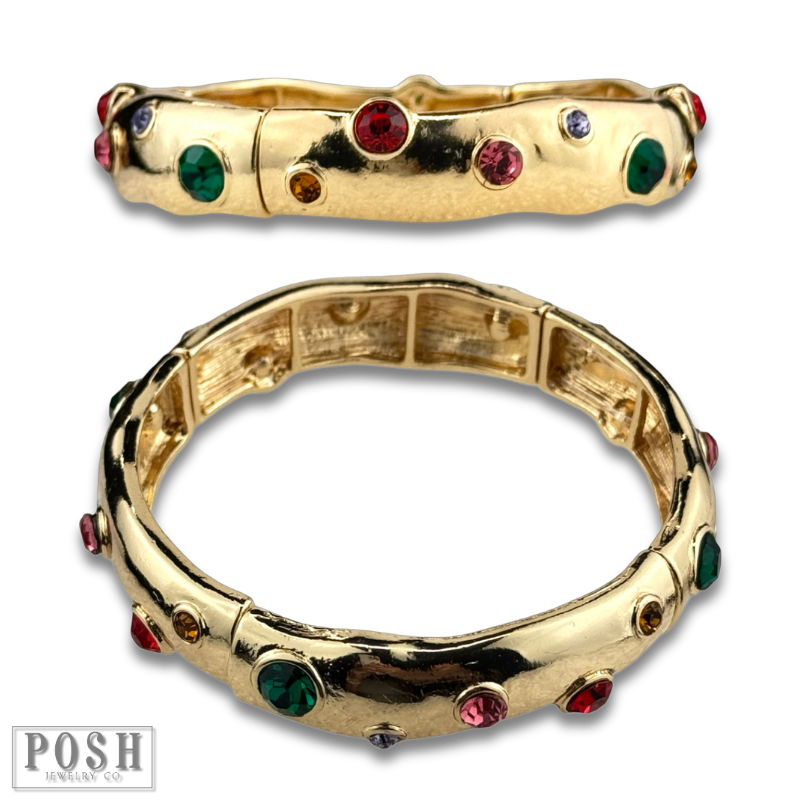 Multi-color rhinestone bangle bracelet