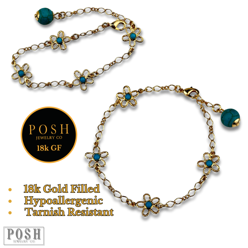Daisy chain bracelet, 18k gold filled