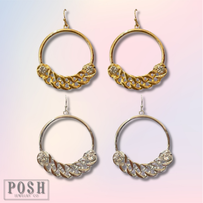 Curb chain and rhinestone earring