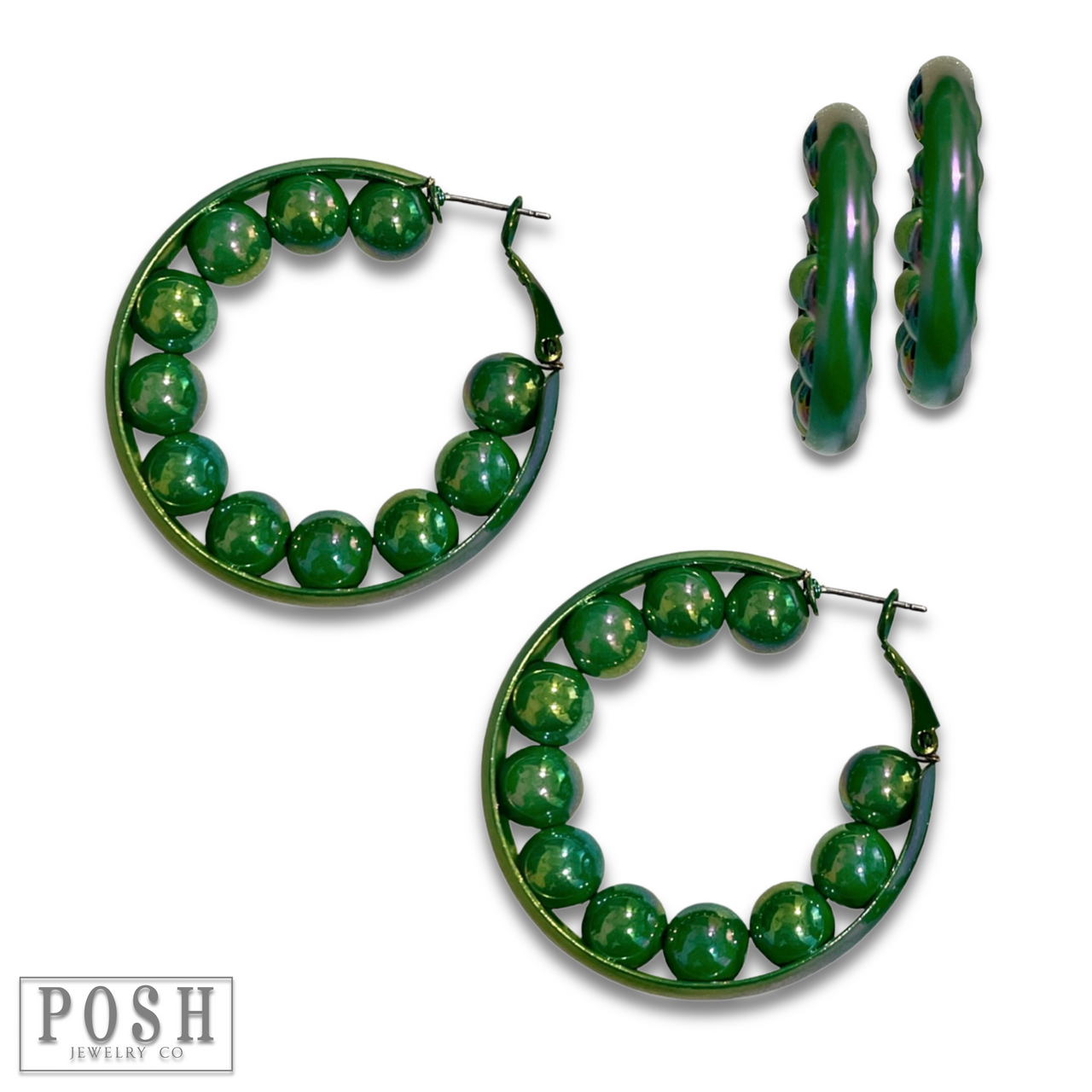 Iridescent hoop earring with beads