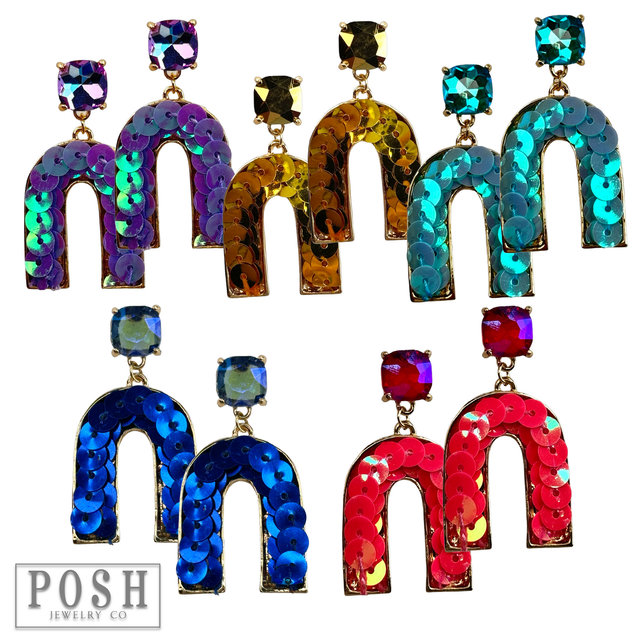 Sequin arch rhinestone earring