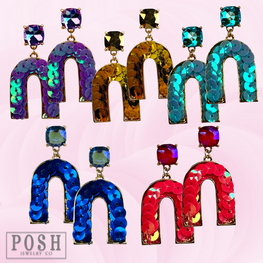 Sequin arch rhinestone earring
