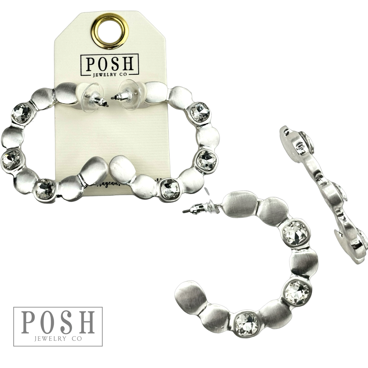 Square shape rhinestone hoop earring