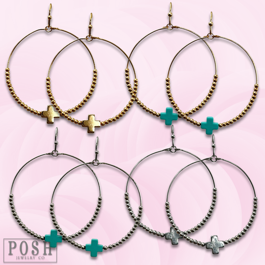 Square cross circle earring