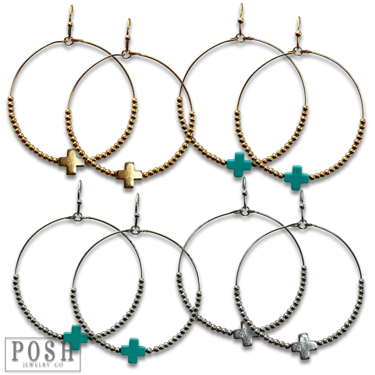 Square cross circle earring