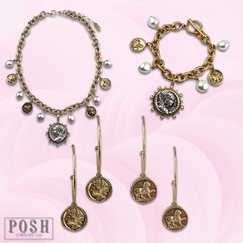Coin and pearl bead charm bracelet