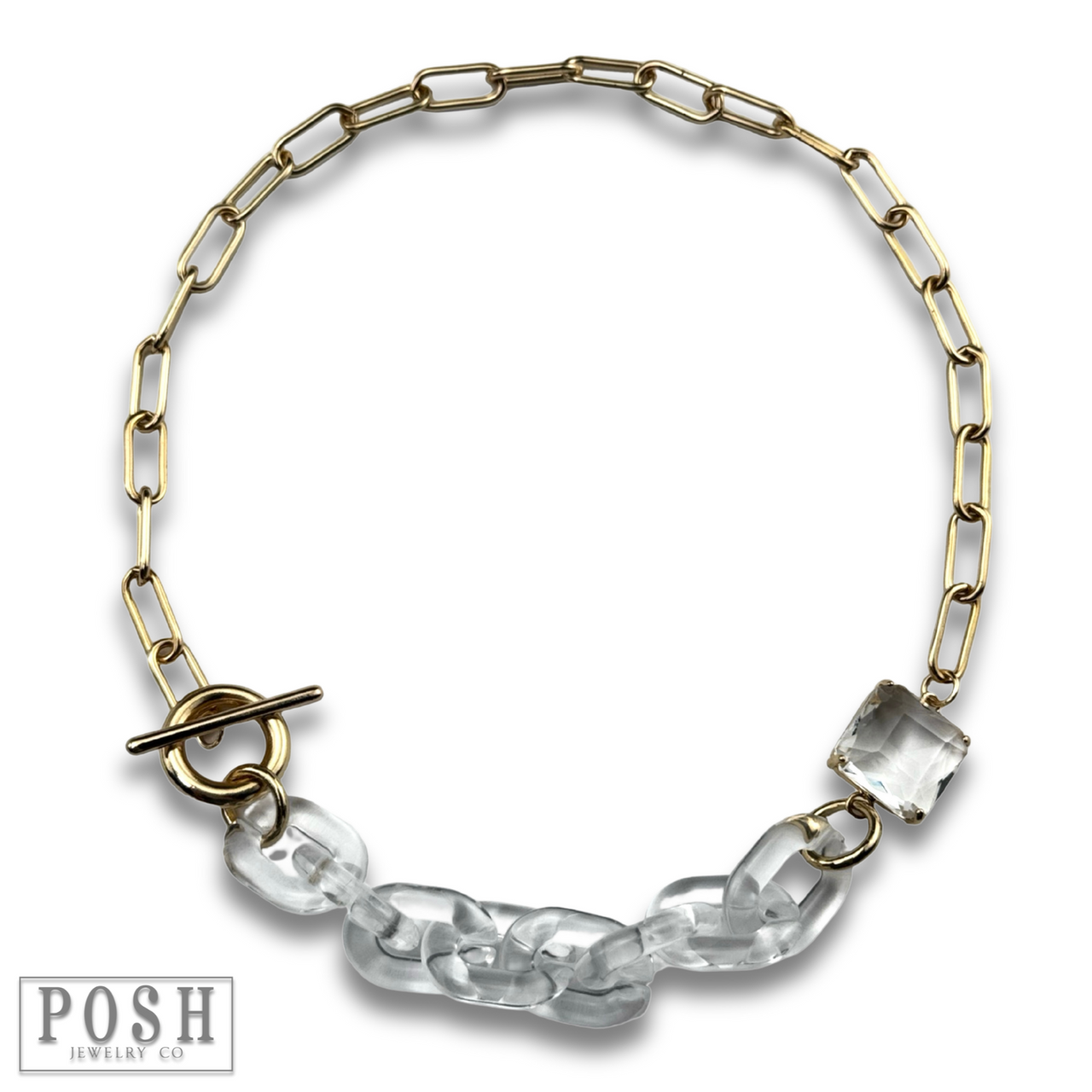 Gold and clear chain toggle necklace