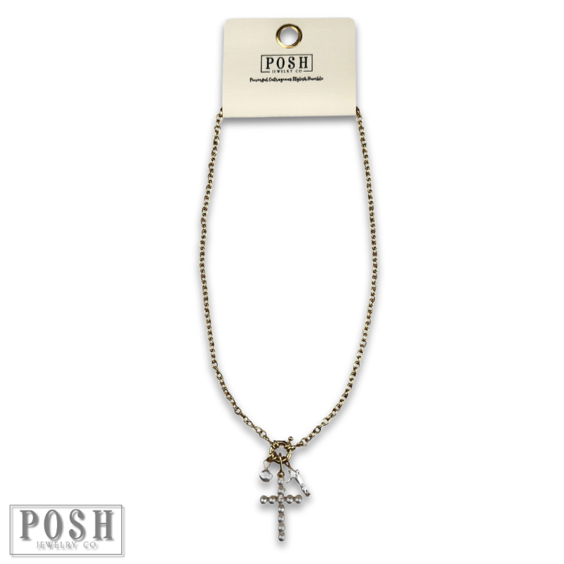 Pearl cross pendant chain necklace