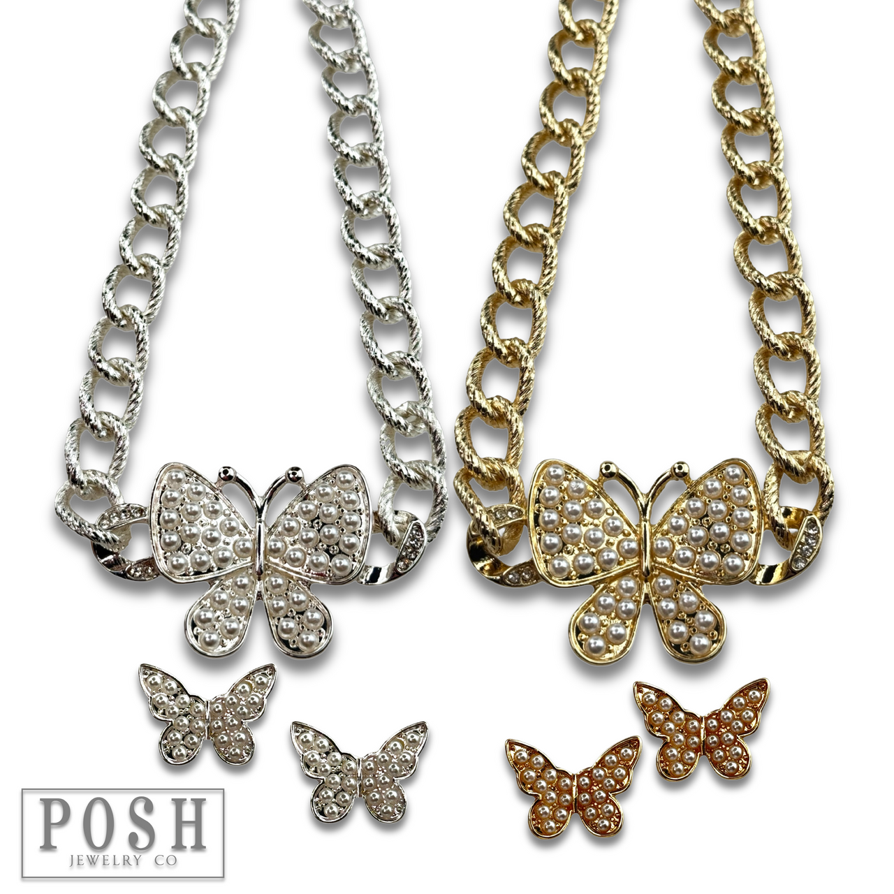 Pearl butterfly chain necklace
