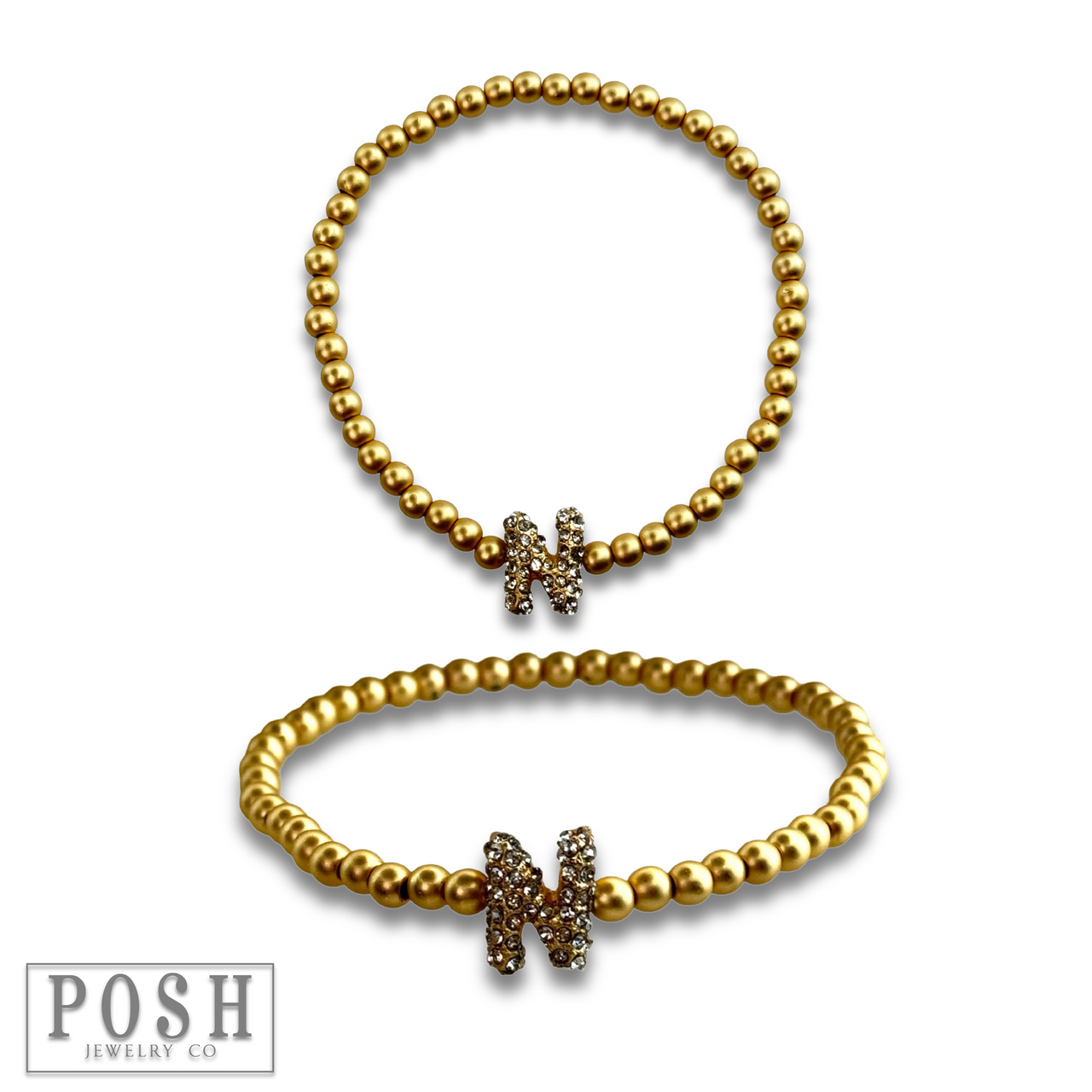 Bead bracelet with rhinestone inital
