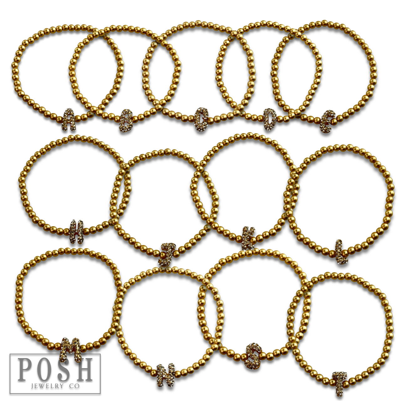 Bead bracelet with rhinestone inital