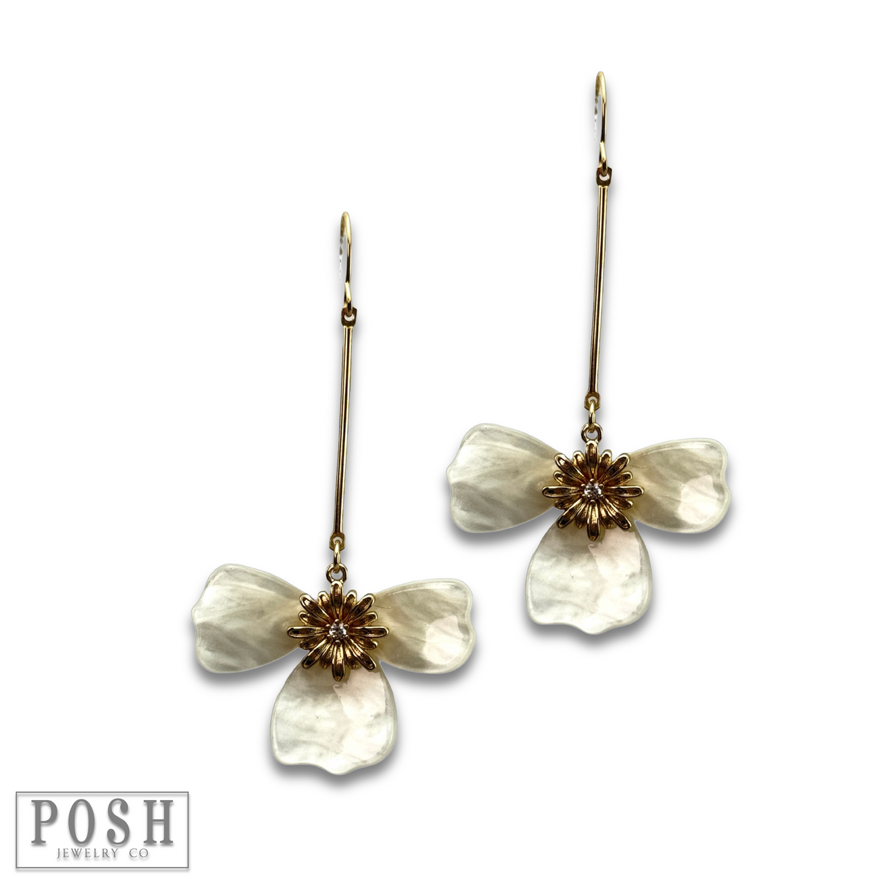 Three-petal flower on bar earring