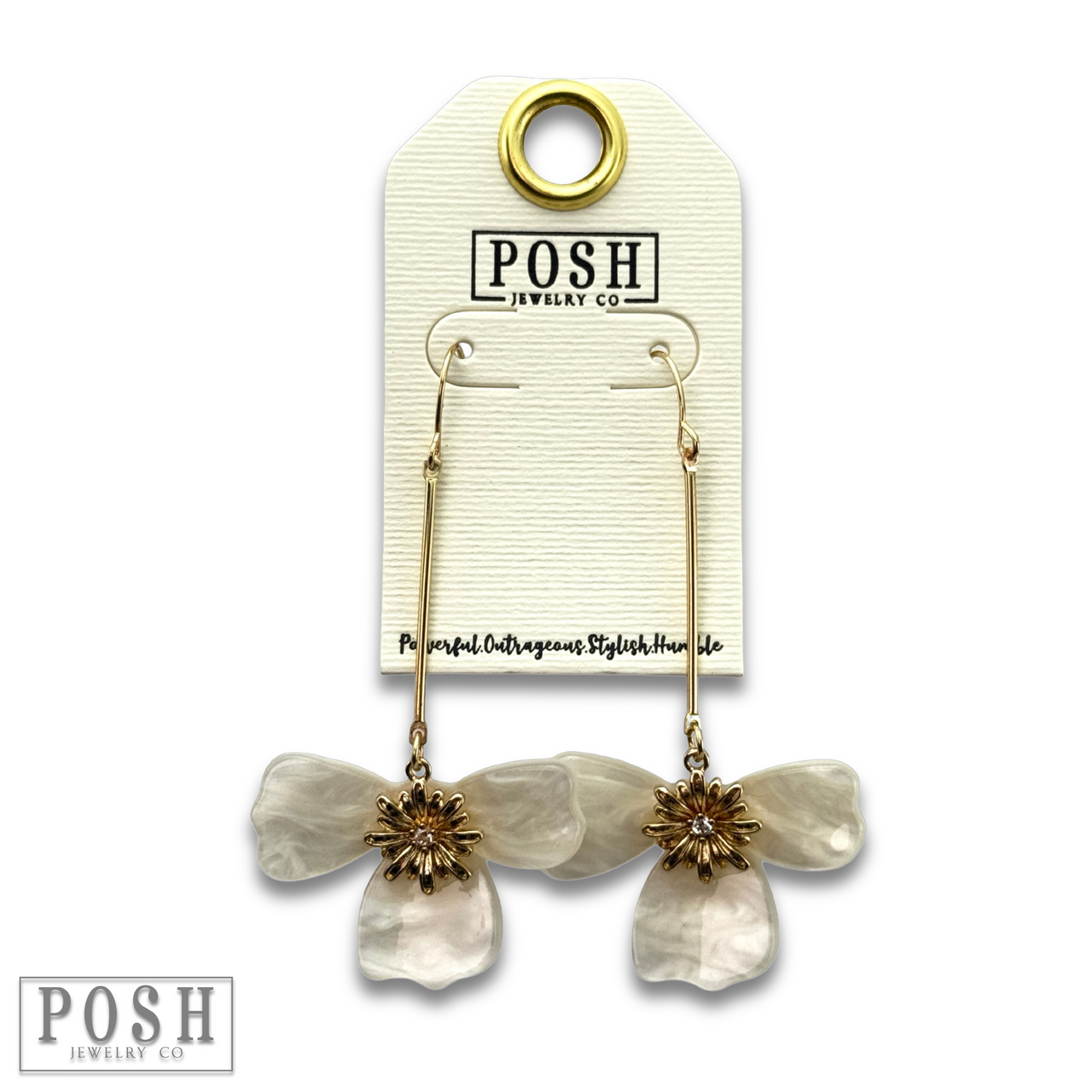 Three-petal flower on bar earring