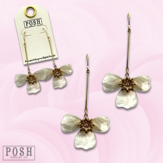Three-petal flower on bar earring