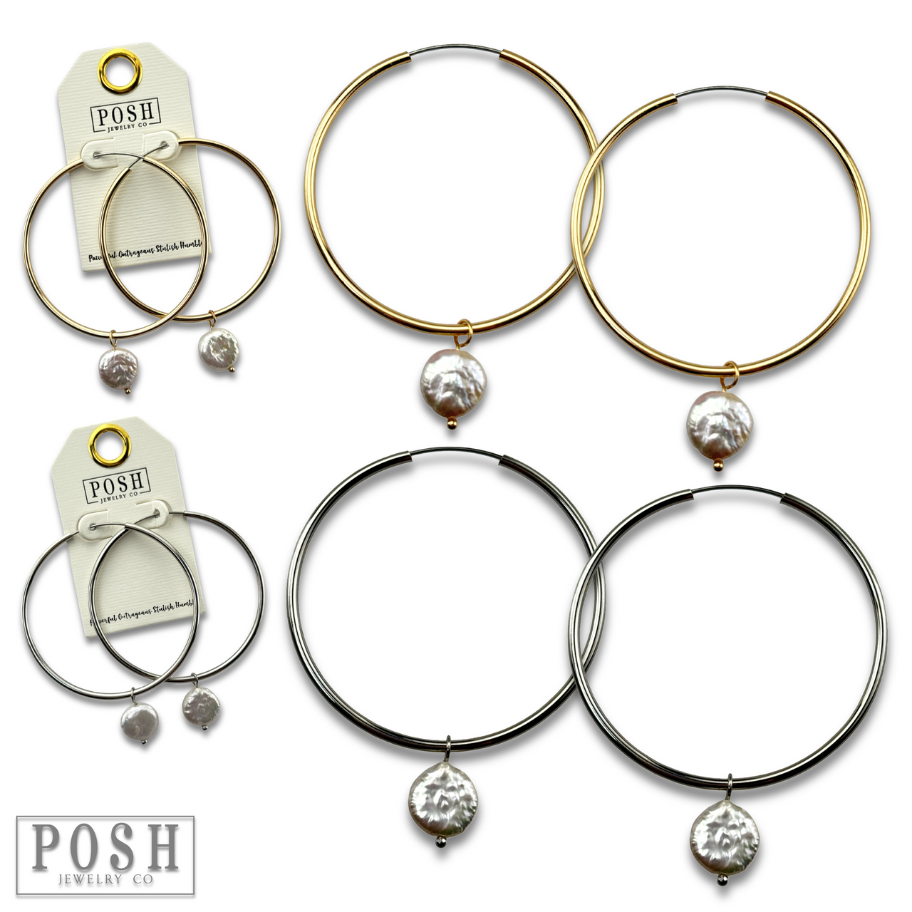 Coin pearl on hoop earring