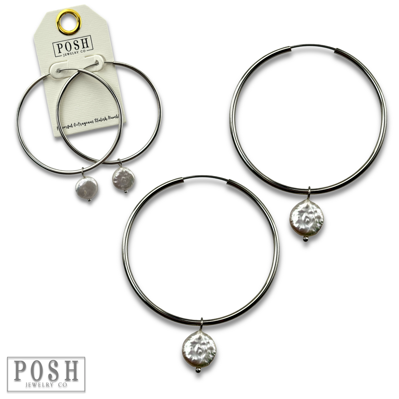 Coin pearl on hoop earring