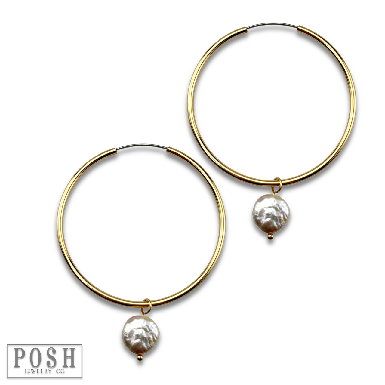 Coin pearl on hoop earring