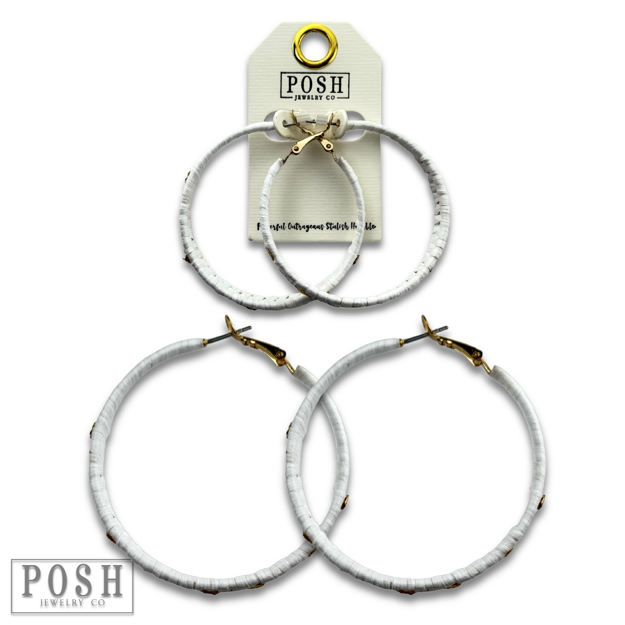 Woven gold flecked raffia hoop earring
