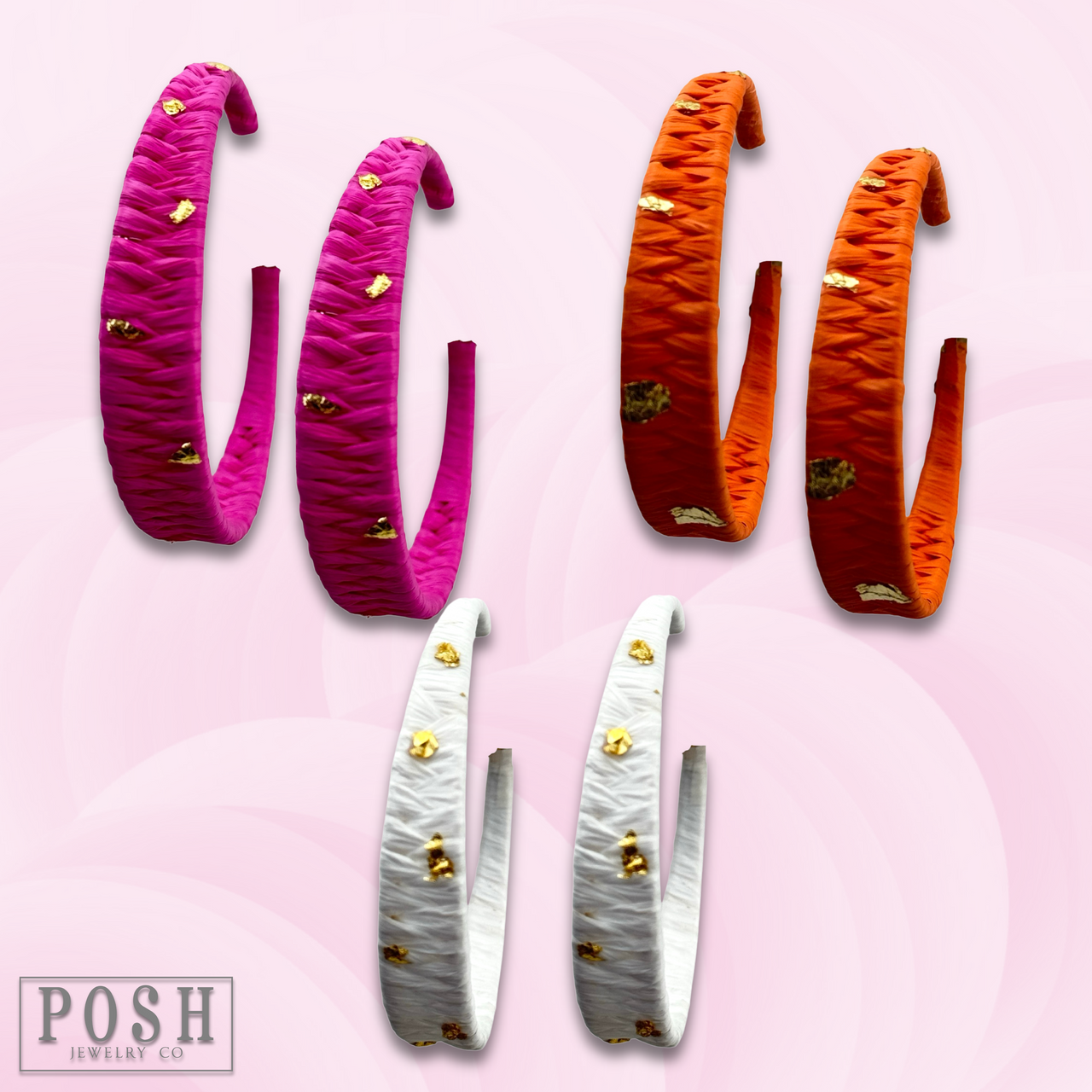 Woven gold flecked raffia hoop earring