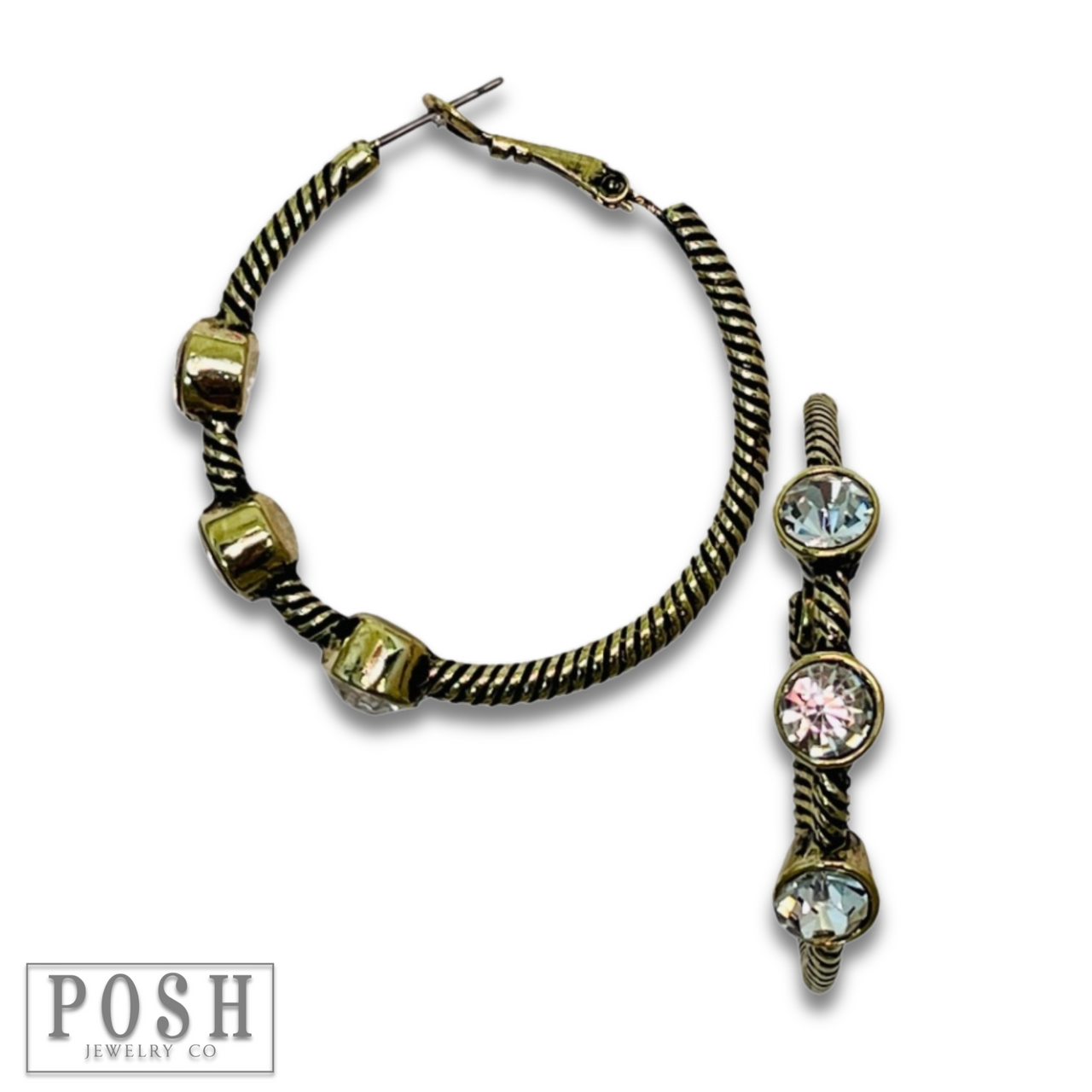 Cable hoop earring with crystal stones