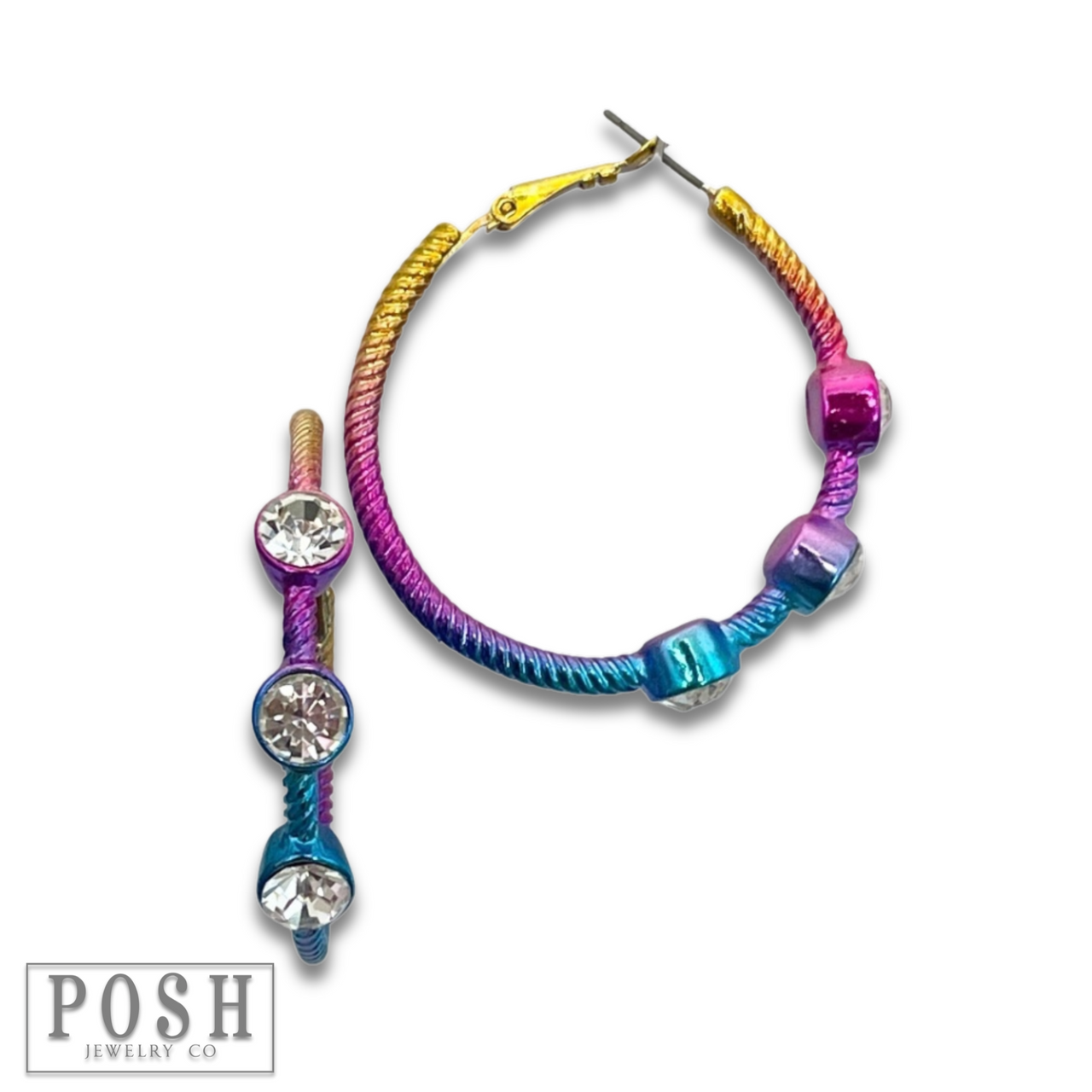 Cable hoop earring with crystal stones