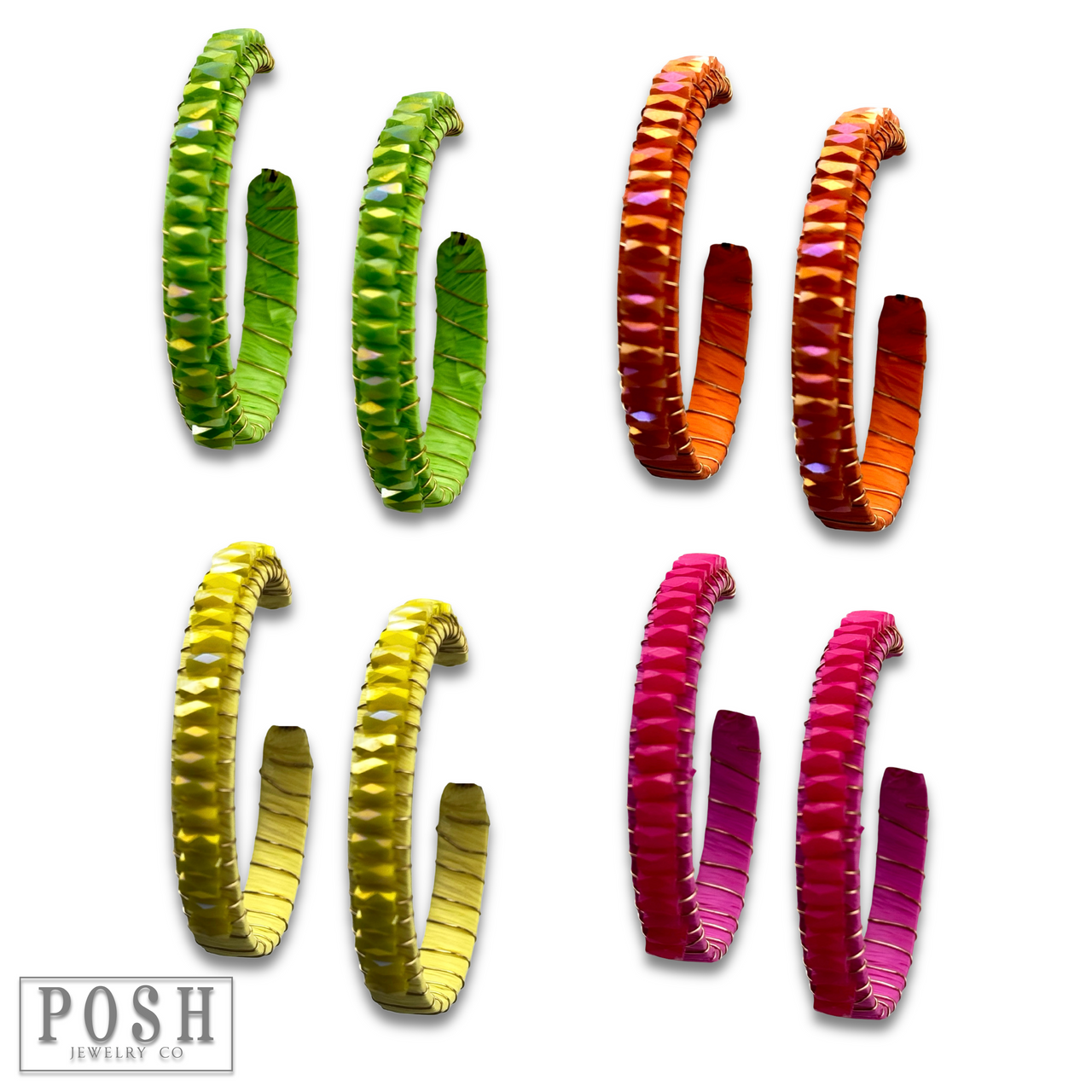 Hoop earring with wrapped crystal beads