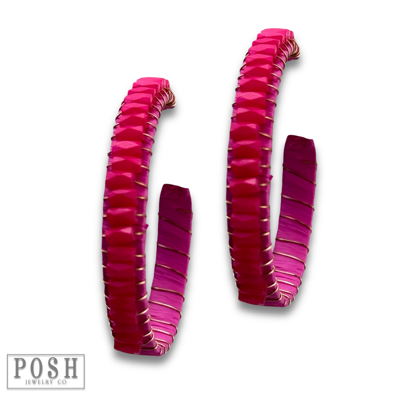 Hoop earring with wrapped crystal beads