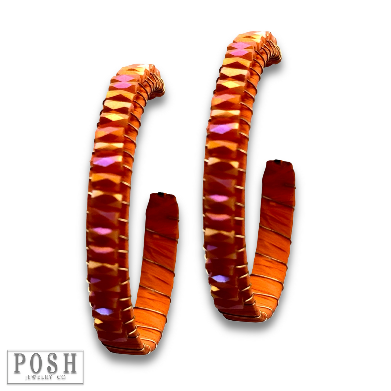 Hoop earring with wrapped crystal beads