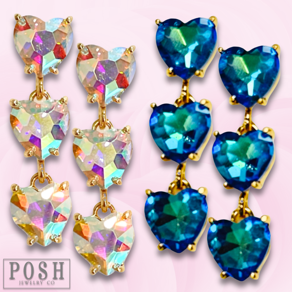 Triple heart rhinestone earring