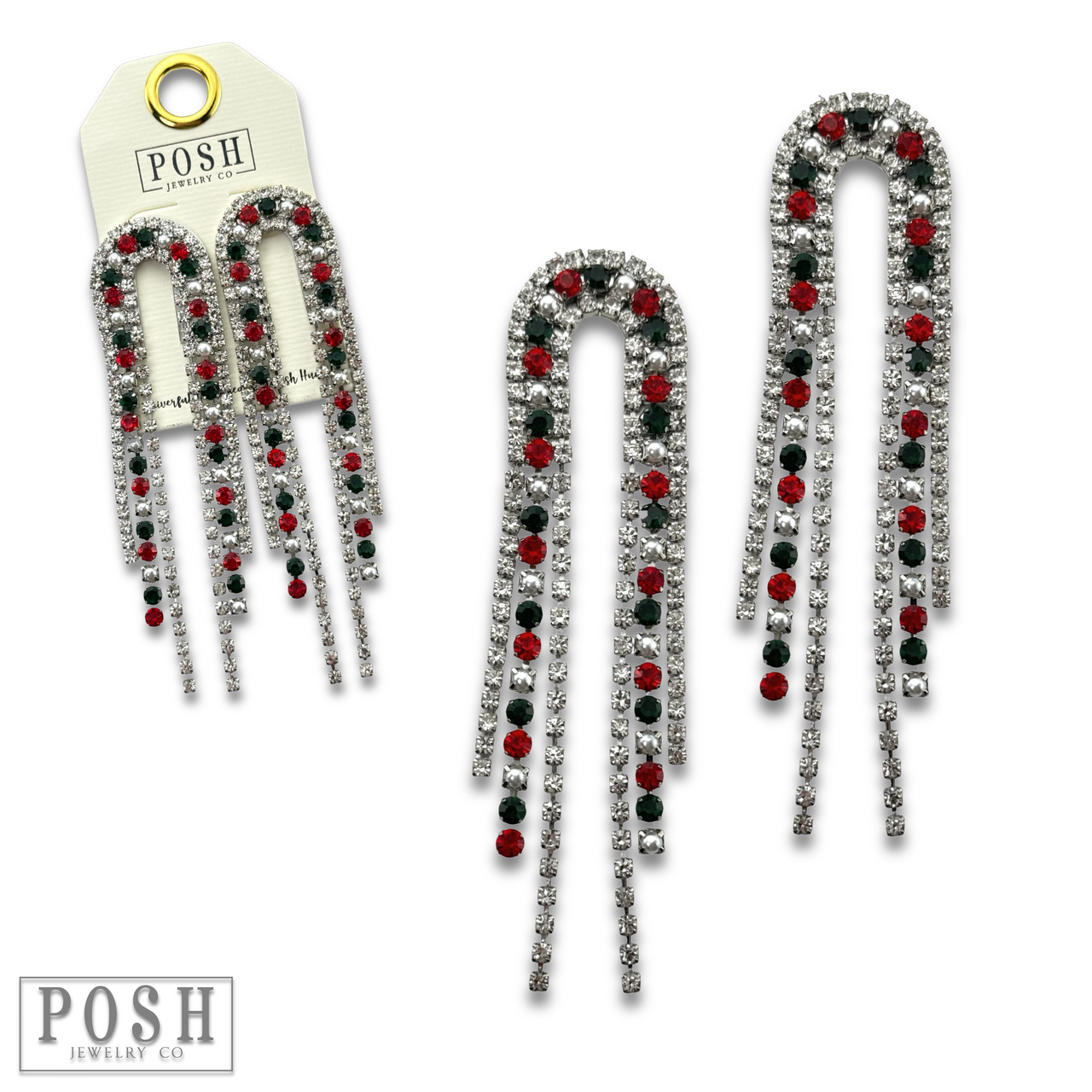 Arched rhinestone fringe earring