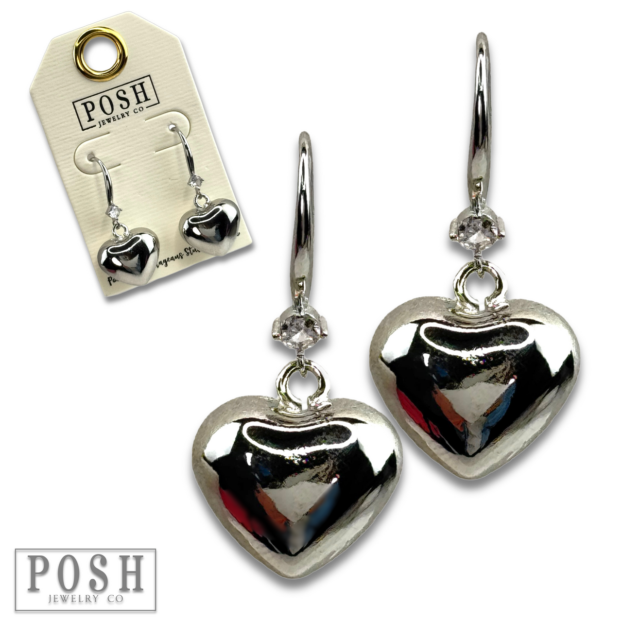 Shiny finish puffed heart charm earring