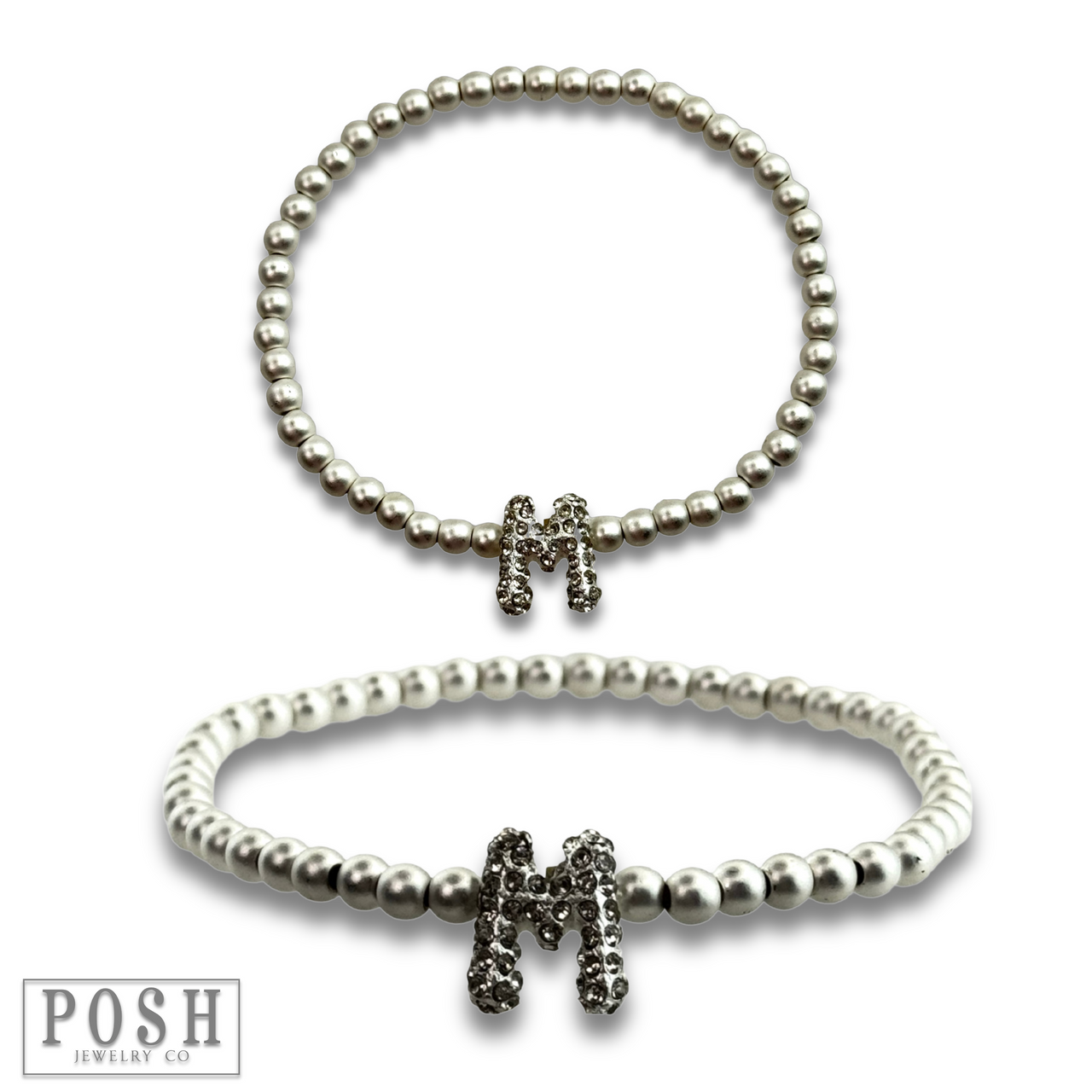 Bead bracelet with rhinestone inital