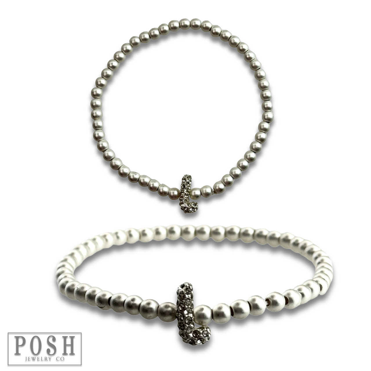 Bead bracelet with rhinestone inital