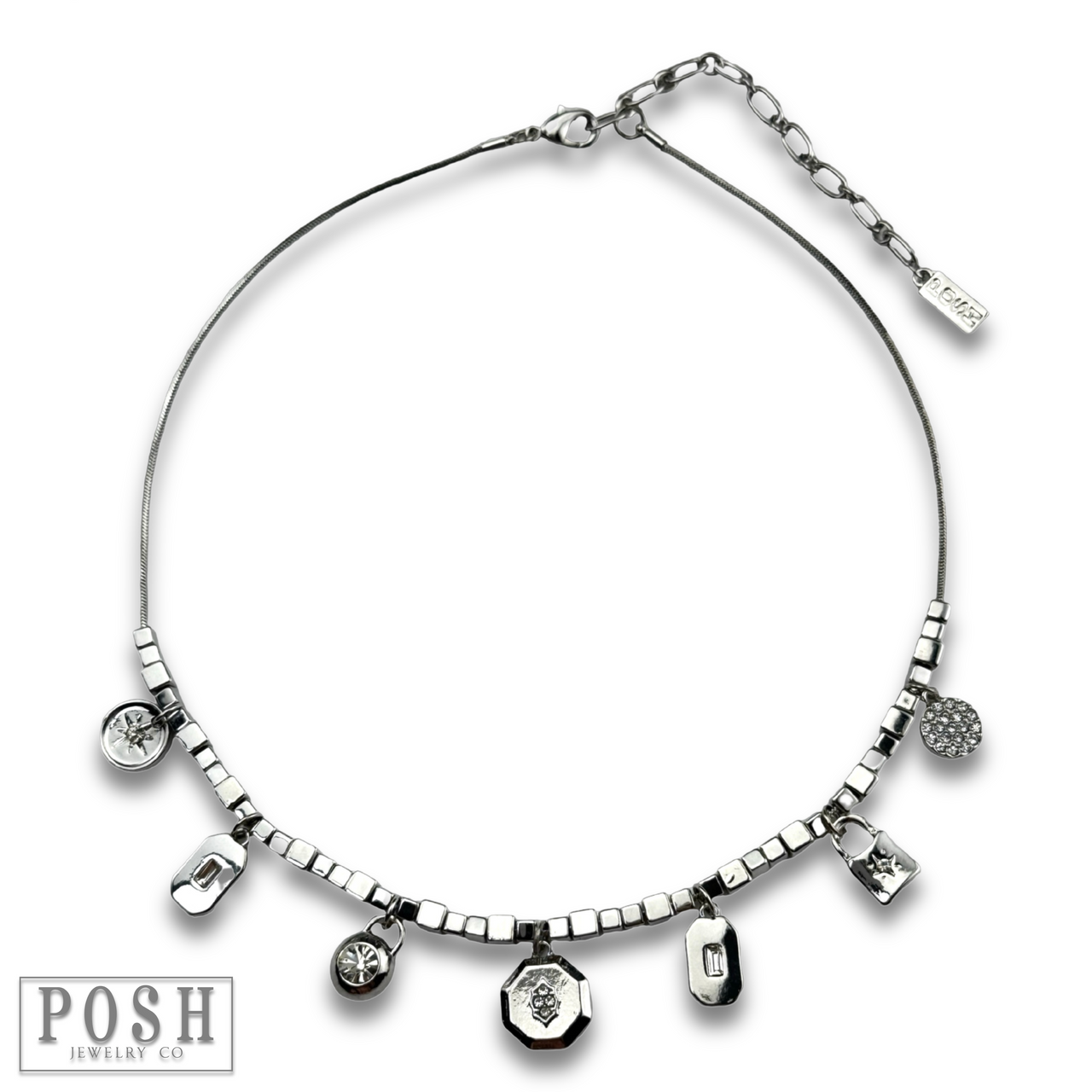 Cube bead and rhinestone charm necklace