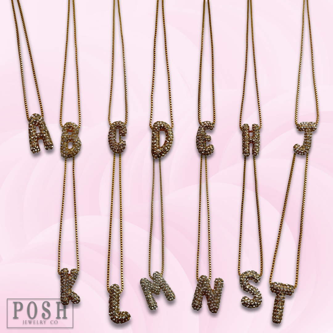 Box chain necklace with rhinestone initial