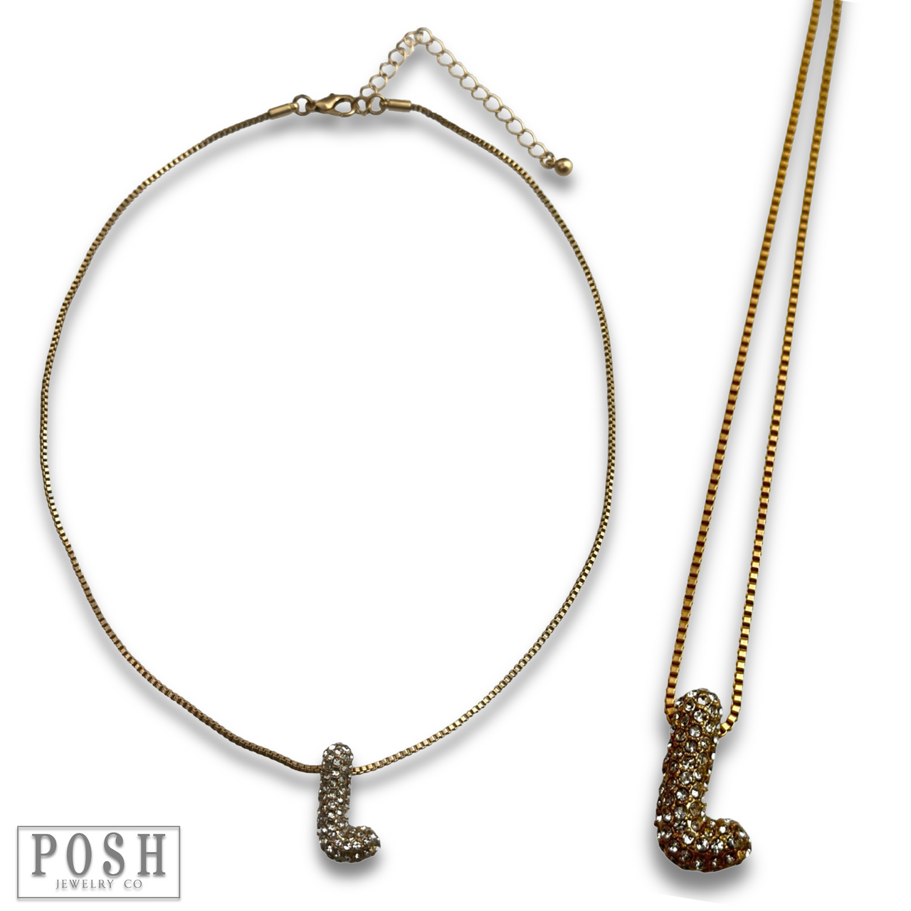 Box chain necklace with rhinestone initial