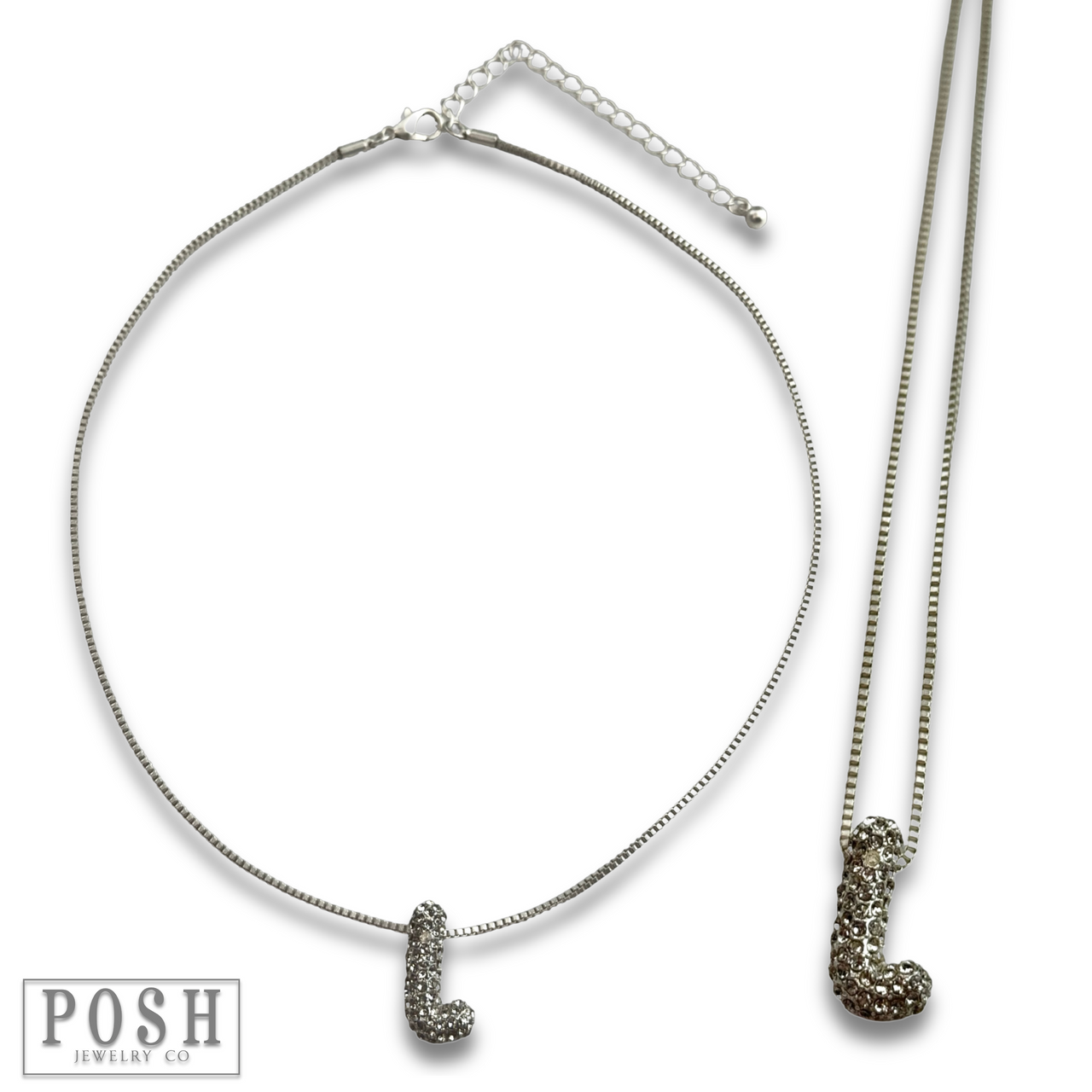 Box chain necklace with rhinestone initial