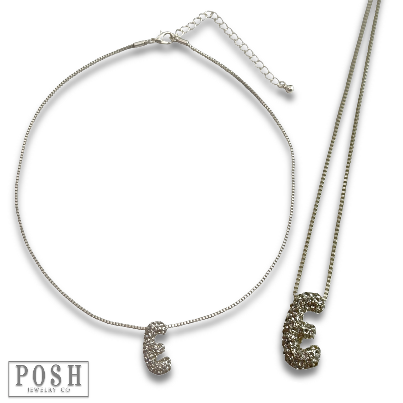 Box chain necklace with rhinestone initial