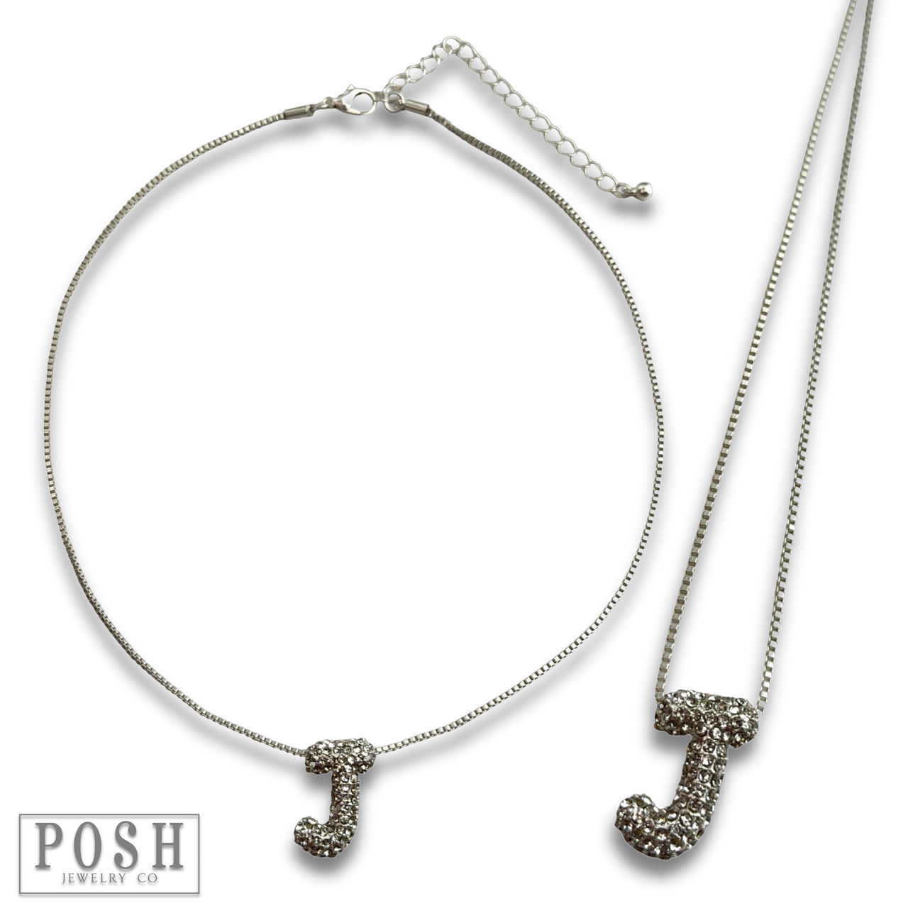 Box chain necklace with rhinestone initial