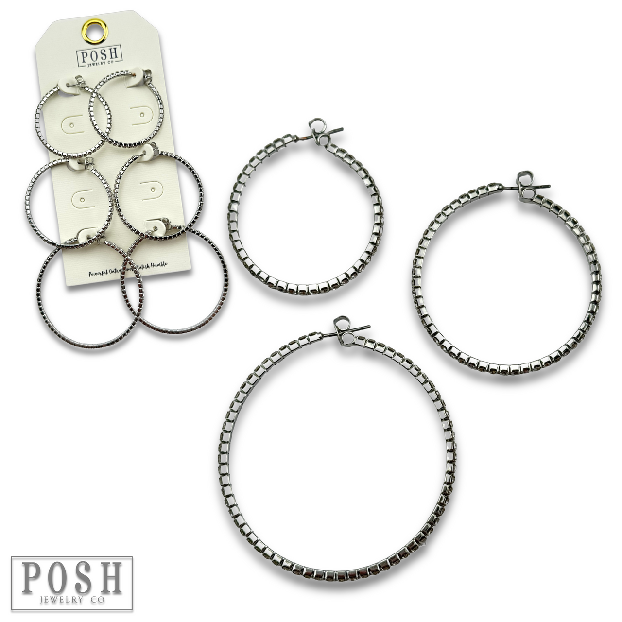 Flexible rhinestone hoop earring set