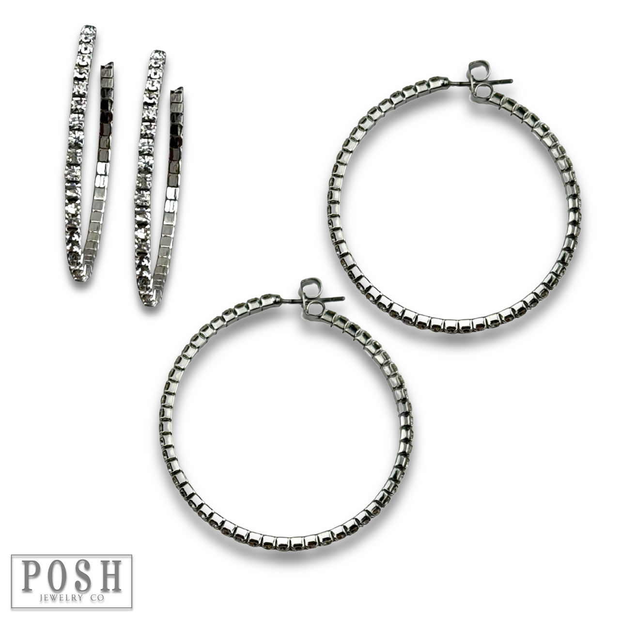 Flexible rhinestone hoop earring set