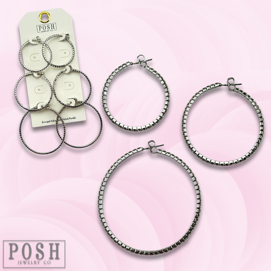 Flexible rhinestone hoop earring set