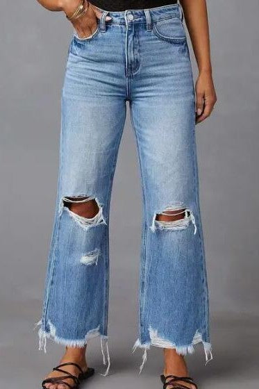 Miss Sparkling High-Rise Distressed Wide-Leg Jeans